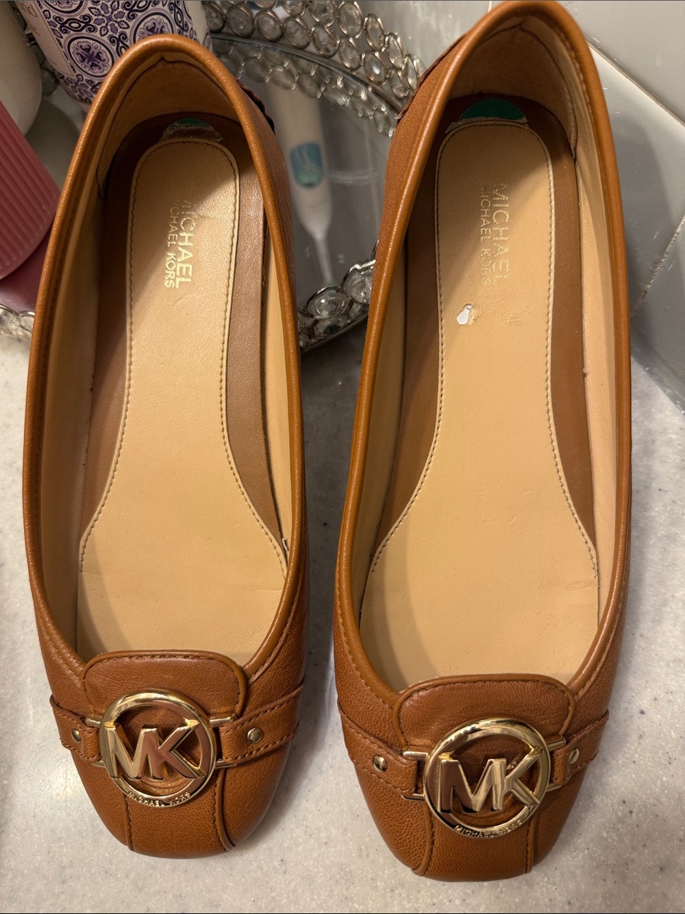 Michael Kors Cognac Leather MK Logo Loafers